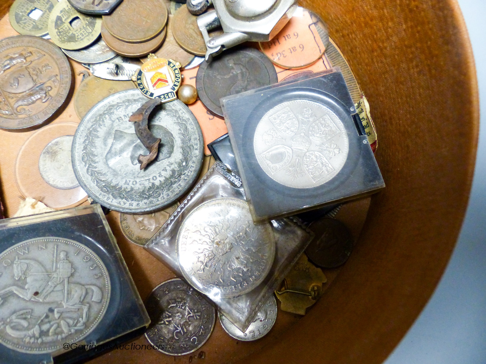 A group of Chinese Republic coins and other coins and medals (leather case)